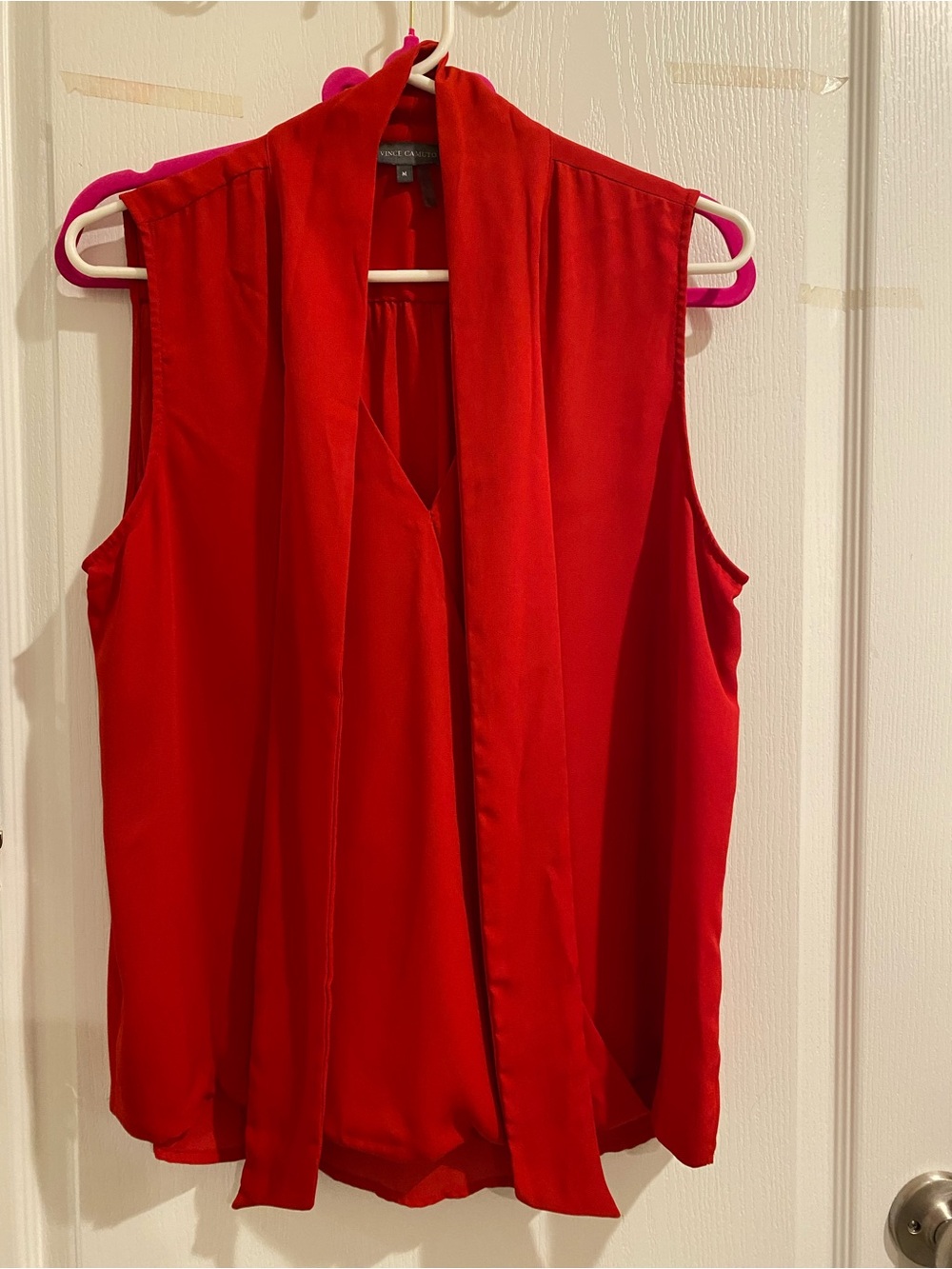 Vince Camuto Red Sleeveless Scarf-Neck Camisole